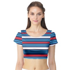 Martini Style Racing Tape Blue Red White Short Sleeve Crop Top (tight Fit) by Mariart