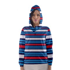 Martini Style Racing Tape Blue Red White Hooded Wind Breaker (women) by Mariart