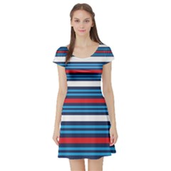 Martini Style Racing Tape Blue Red White Short Sleeve Skater Dress by Mariart