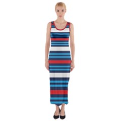 Martini Style Racing Tape Blue Red White Fitted Maxi Dress by Mariart