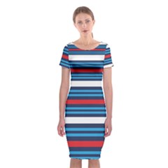 Martini Style Racing Tape Blue Red White Classic Short Sleeve Midi Dress by Mariart