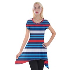 Martini Style Racing Tape Blue Red White Short Sleeve Side Drop Tunic by Mariart