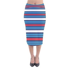 Martini Style Racing Tape Blue Red White Velvet Midi Pencil Skirt