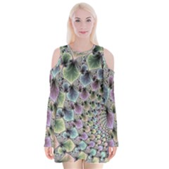 Beautiful Image Fractal Vortex Velvet Long Sleeve Shoulder Cutout Dress by Simbadda