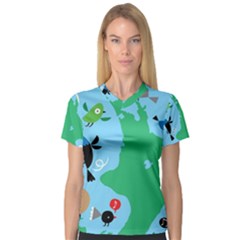 New Zealand Birds Detail Animals Fly Women s V-Neck Sport Mesh Tee