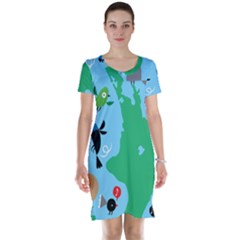 New Zealand Birds Detail Animals Fly Short Sleeve Nightdress