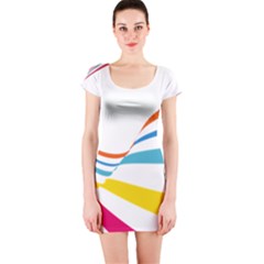 Line Rainbow Orange Blue Yellow Red Pink White Wave Waves Short Sleeve Bodycon Dress by Mariart