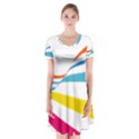 Line Rainbow Orange Blue Yellow Red Pink White Wave Waves Short Sleeve V-neck Flare Dress View1