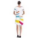 Line Rainbow Orange Blue Yellow Red Pink White Wave Waves Short Sleeve V-neck Flare Dress View2