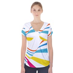 Line Rainbow Orange Blue Yellow Red Pink White Wave Waves Short Sleeve Front Detail Top by Mariart