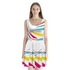 Line Rainbow Orange Blue Yellow Red Pink White Wave Waves Split Back Mini Dress 