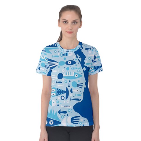 New Zealand Fish Detail Blue Sea Shark Women s Cotton Tee by Mariart