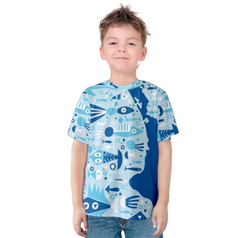 New Zealand Fish Detail Blue Sea Shark Kids  Cotton Tee by Mariart