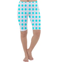 Polka Dot Blue White Cropped Leggings  by Mariart