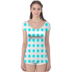 Polka Dot Blue White Boyleg Leotard  by Mariart