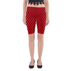 Polka Dot Black Red Hole Backgrounds Yoga Cropped Leggings by Mariart