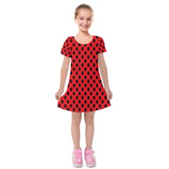 Polka Dot Black Red Hole Backgrounds Kids  Short Sleeve Velvet Dress by Mariart