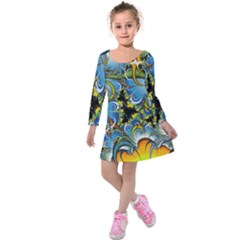 High Detailed Fractal Image Background With Abstract Streak Shape Kids  Long Sleeve Velvet Dress