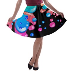 Neon Paint Splatter Background Club A-line Skater Skirt by Mariart