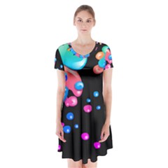 Neon Paint Splatter Background Club Short Sleeve V-neck Flare Dress by Mariart