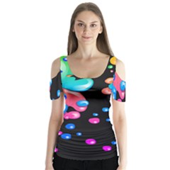 Neon Paint Splatter Background Club Butterfly Sleeve Cutout Tee 