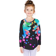 Neon Paint Splatter Background Club Kids  Long Sleeve Tee