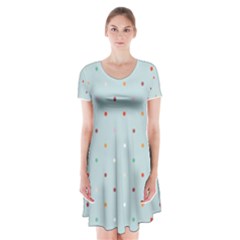 Polka Dot Flooring Blue Orange Blur Spot Short Sleeve V-neck Flare Dress