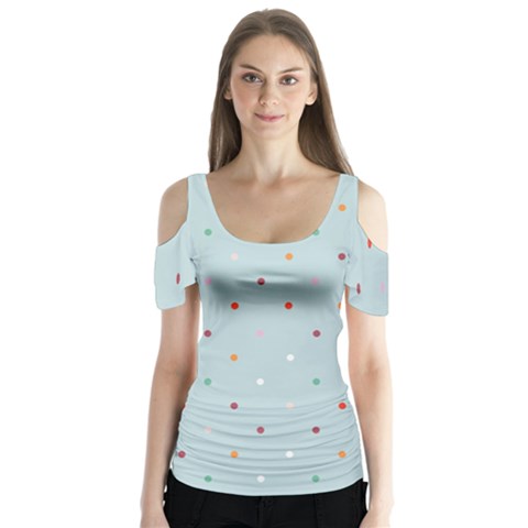 Polka Dot Flooring Blue Orange Blur Spot Butterfly Sleeve Cutout Tee  by Mariart