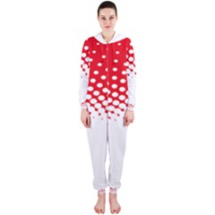 Polka Dot Circle Hole Red White Hooded Jumpsuit (ladies)  by Mariart