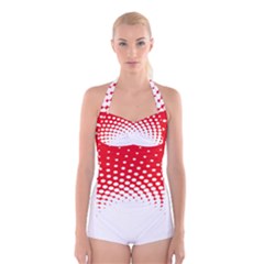 Polka Dot Circle Hole Red White Boyleg Halter Swimsuit 