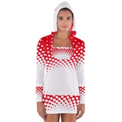 Polka Dot Circle Hole Red White Women s Long Sleeve Hooded T-shirt by Mariart