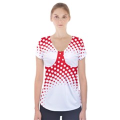 Polka Dot Circle Hole Red White Short Sleeve Front Detail Top by Mariart