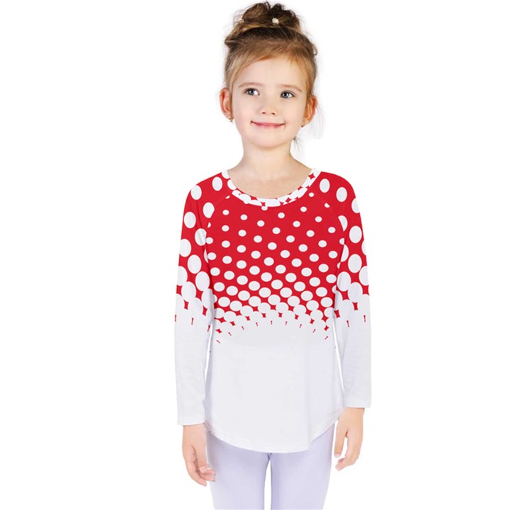 Polka Dot Circle Hole Red White Kids  Long Sleeve Tee