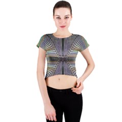 Color Fractal Symmetric Wave Lines Crew Neck Crop Top by Simbadda