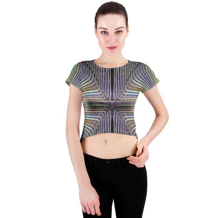 Color Fractal Symmetric Wave Lines Crew Neck Crop Top