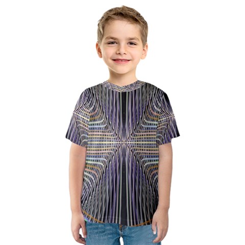 Color Fractal Symmetric Wave Lines Kids  Sport Mesh Tee by Simbadda