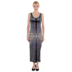 Color Fractal Symmetric Wave Lines Fitted Maxi Dress by Simbadda