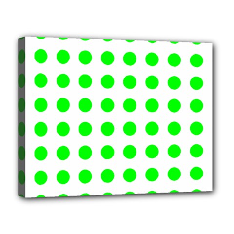 Polka Dot Green Canvas 14  X 11  by Mariart