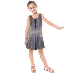 Color Fractal Symmetric Wave Lines Kids  Sleeveless Dress