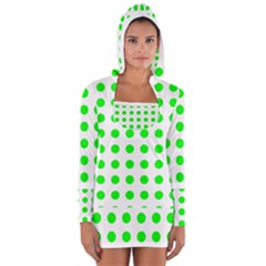 Polka Dot Green Women s Long Sleeve Hooded T-shirt by Mariart