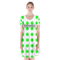 Polka Dot Green Short Sleeve V-neck Flare Dress by Mariart