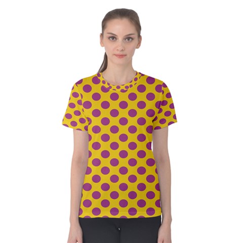 Polka Dot Purple Yellow Orange Women s Cotton Tee by Mariart