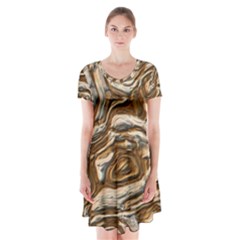 Fractal Background Mud Flow Short Sleeve V-neck Flare Dress