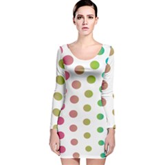 Polka Dot Pink Green Blue Long Sleeve Velvet Bodycon Dress by Mariart