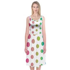 Polka Dot Pink Green Blue Midi Sleeveless Dress by Mariart