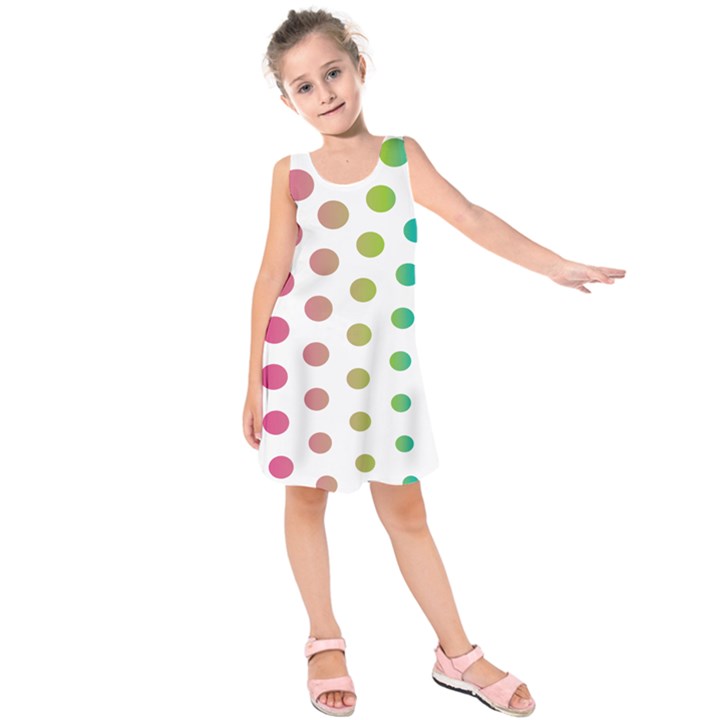 Polka Dot Pink Green Blue Kids  Sleeveless Dress