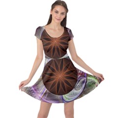 Background Image With Hidden Fractal Flower Cap Sleeve Dresses by Simbadda