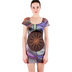 Background Image With Hidden Fractal Flower Short Sleeve Bodycon Dress by Simbadda