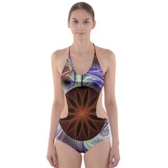 Background Image With Hidden Fractal Flower Cut-out One Piece Swimsuit