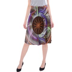 Background Image With Hidden Fractal Flower Midi Beach Skirt by Simbadda